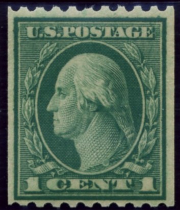 Scott 448 1 Cent Stamp Green Washington Franklin Series perforated 10 horizontally single line watermark
