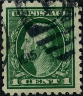 Scott 462 1 Cent Stamp Green Washington Franklin Series perforated 10 no watermark