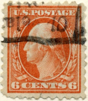 Scott Scott 468 6 Cent Stamp Red Orange Washington Franklin Series perforated 10 no watermark a