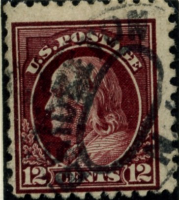Scott 474 12 Cent Stamp Claret Brown Washington Franklin Series perforated 10 no watermark