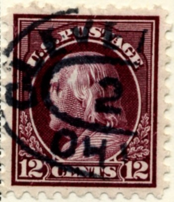 Scott 474 12 Cent Stamp Claret Brown Washington Franklin Series perforated 10 no watermark a