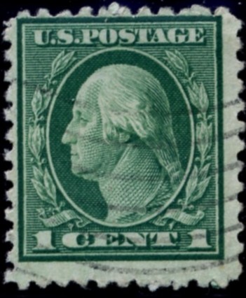 Scott 498 1 Cent Stamp Green Washington Franklin Series perforated 11 no watermark