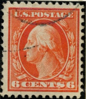 Scott 506 6 Cent Stamp Red Orange Washington Franklin Series perforated 11 no watermark