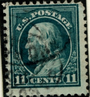 Scott 511 11 Cent Stamp Light Green Washington Franklin Series perforated 11 no watermark