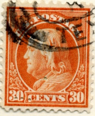 Scott 516 30 Cent Stamp Orange Red Washington Franklin Series perforated 11 no watermark a