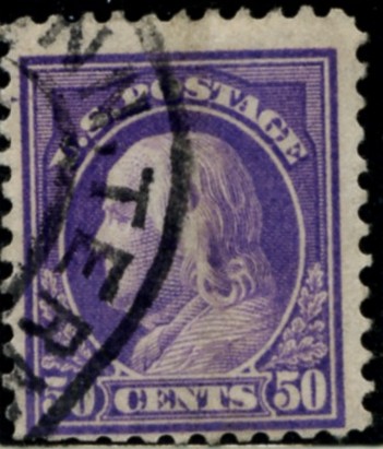 Scott 517 50 Cent Stamp Red Violet Washington Franklin Series perforated 11 no watermark