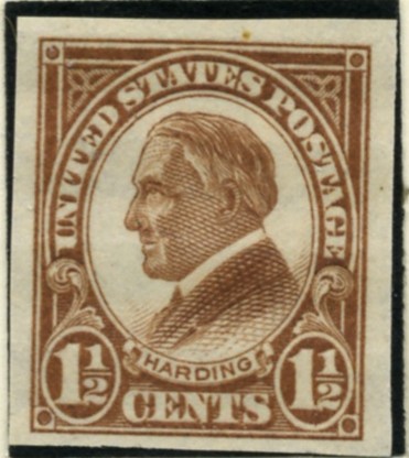 Scott 576 Harding 1 1/2 Cent Stamp Yellow Brown Series of 1922-1925