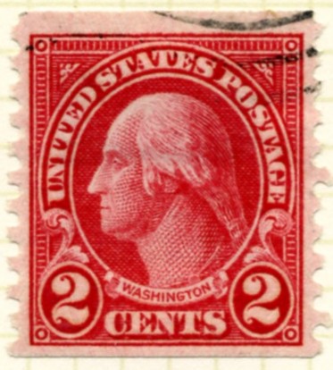 Scott 599 Washington 2 Cent Stamp Carmine Type 1 Series of 1922-1925 Rotary Press coil stamp Perforated 10 vertically b