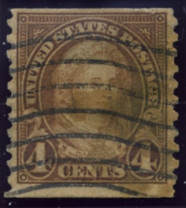 Scott 601 Martha Washington 4 Cent Stamp Yellow Brown Series of 1922-1925 Rotary Press coil stamp Perforated 10 vertically
