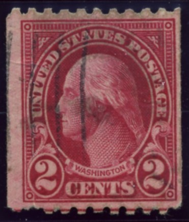 Scott 606 Washington 2 Cent Stamp Carmine Series of 1922-1925 coil stamp Perforated 10 horizontally
