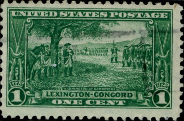 Scott 617 Washington at Cambridge 1 Cent Stamp Green Lexington Concord Sesquicentennial