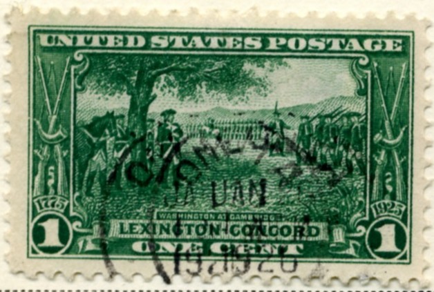 Scott 617 Washington at Cambridge 1 Cent Stamp Green Lexington Concord Sesquicentennial a