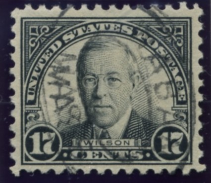 Scott 623 Wilson 17 Cent Stamp Black 1922-1925 Series Perforated 11