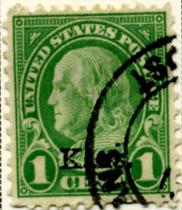 Scott 658 Franklin 1 Cent Stamp Green Series of 1922-1925 Overprinted Kans a