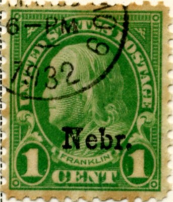 Scott 669 1 Cent Stamp Green Series of 1922-1925 Overprinted Nebr a