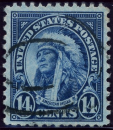 Scott 695 American Indian 14 Cent Stamp Dark Blue Blue Series of 1922-1925 rotary press