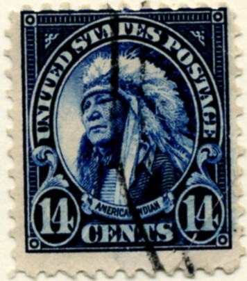 Scott 695 American Indian 14 Cent Stamp Dark Blue Blue Series of 1922-1925 rotary press a