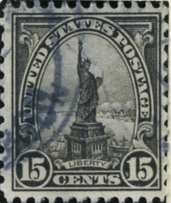 Scott 696 Statue of Liberty 15 Cent Stamp Gray Blue Series of 1922-1925 rotary press