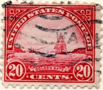 Scott 698 Golden Gate 20 Cent Stamp Carmine Rose Blue Series of 1922-1925 rotary press a