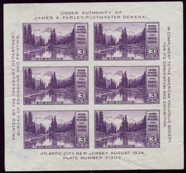 Scott 750 3 Cent Stamp A.P.S. Convention souvenir sheet of 6