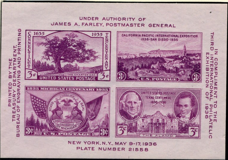 Scott 778 3 Cent Stamp TIPEX Souvenir Sheet