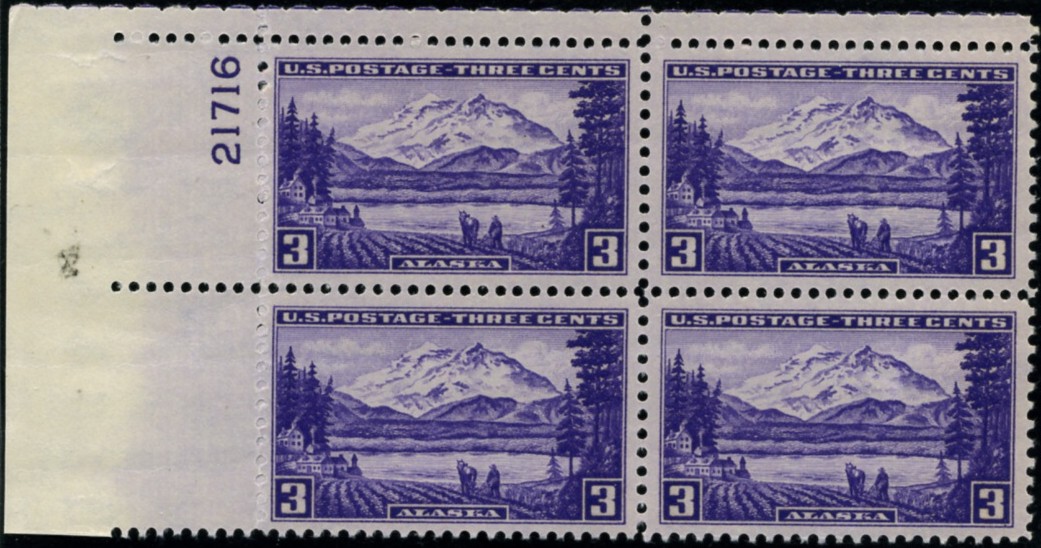 Scott 800 3 Cent Stamp Alaska Plate Block