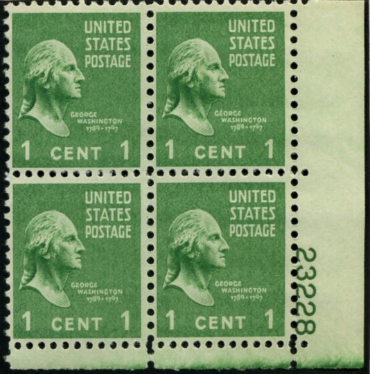 Scott 804 1 Cent Stamp George Washington Plate Block