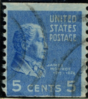 Scott 845 5 Cent Stamp James Monroe coil stamp Perforated vertically