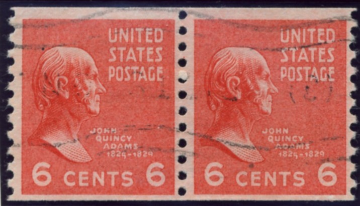 Scott 846 6 Cent Stamp John Quincy Adams coil stamp Perforated vertically pair