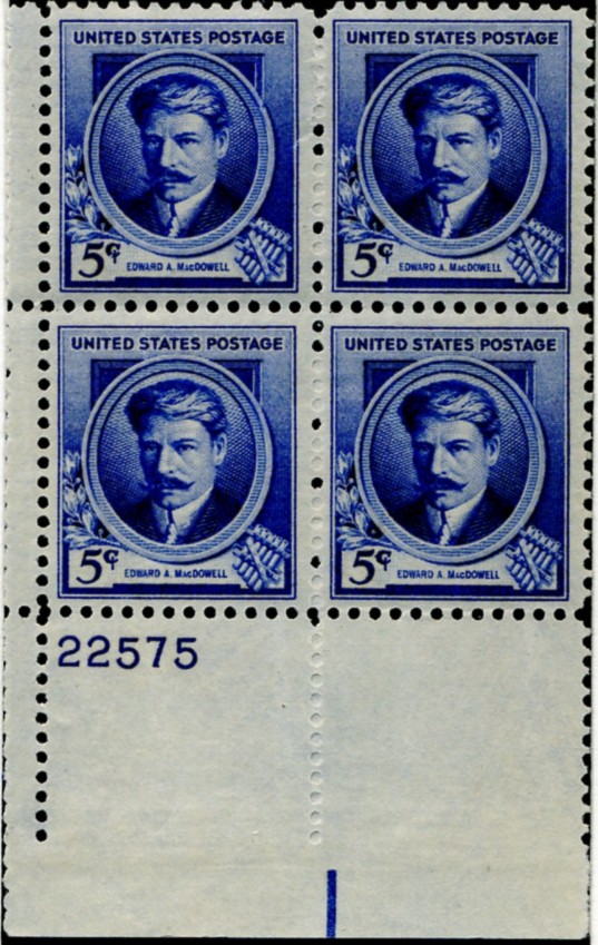 Scott 882 5 Cent Stamp Edward A McDowell Plate Block