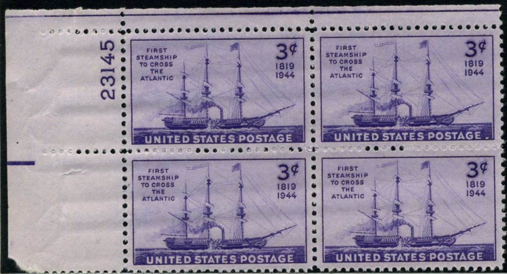 Scott 923 3 Cent Stamp First Steamship Across the Atlantic Plate Block