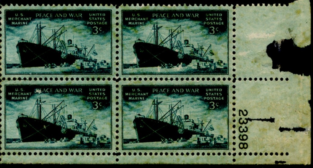 Scott 939 3 Cent Stamp Merchant Marine Plate Block