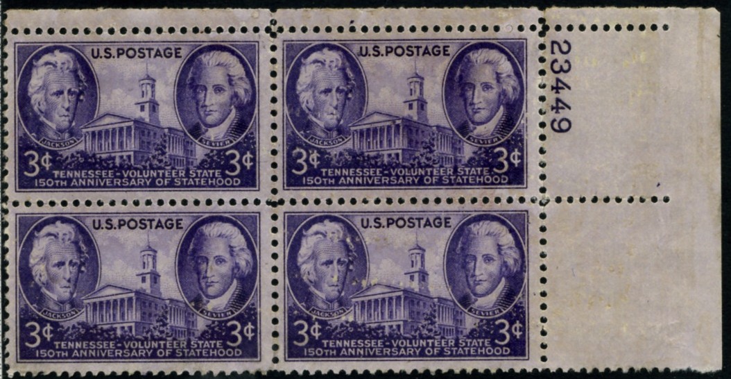 Scott 941 3 Cent Stamp Tennessee Statehood Plate Block