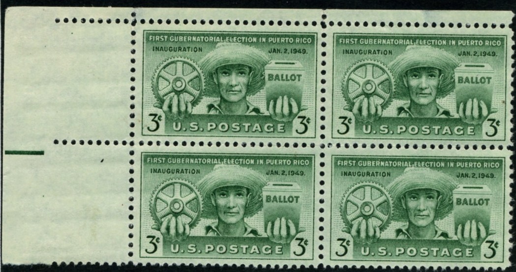 Scott 983 3 Cent Stamp Puerto Rico Gubernatorial Election Plate Block