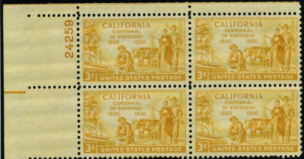 Scott 997 3 Cent Stamp California Statehood Centennial Plate Block