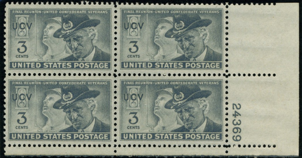 Scott 998 3 Cent Stamp United Confederate Veterans Plate Block
