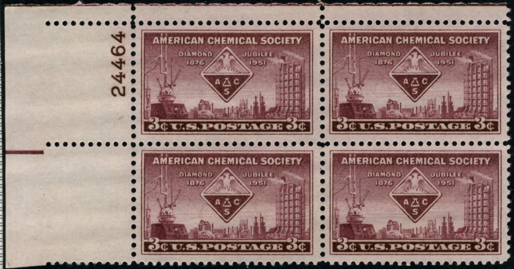 Scott 1002 3 Cent Stamp American Chemical Society Plate Block