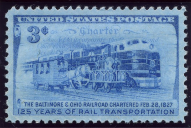 Scott 1006 3 Cent Stamp Rail Transportation Baltimore and Ohio Railroad