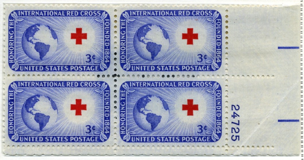 Scott 1016 3 Cent Stamp International Red Cross Plate Block