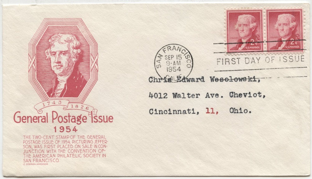 Scott 1033 2 Cent Stamp Thomas Jefferson First Day Cover