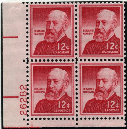 Scott 1045 12 Cent Stamp Benjamin Harrison Plate Block