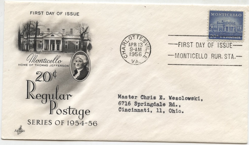 Scott 1047 20 Cent Stamp Monticello First Day Cover