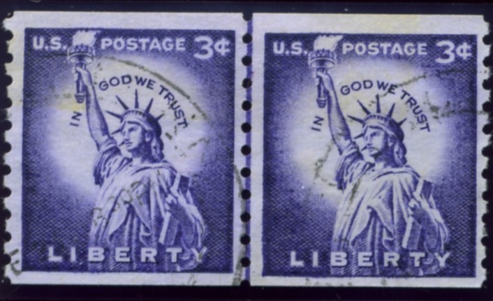 Scott 1057 3 Cent Stamp Statue of Liberty coil stamp pair
