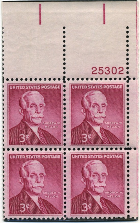 Scott 1072 3 Cent Stamp Andrew Mellon Plate Block