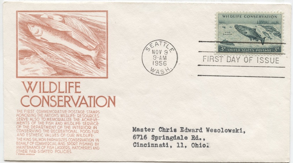 Scott 1079 3 Cent Stamp Wildlife Conservation King Salmon First Day Cover