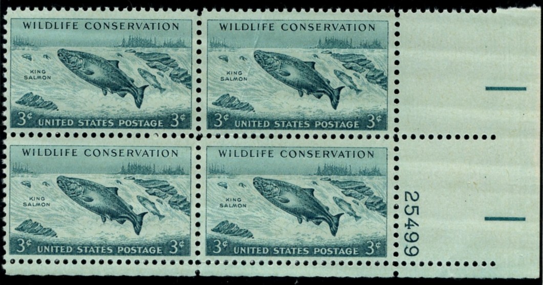 Scott 1079 3 Cent Stamp Wildlife Conservation King Salmon Plate Block