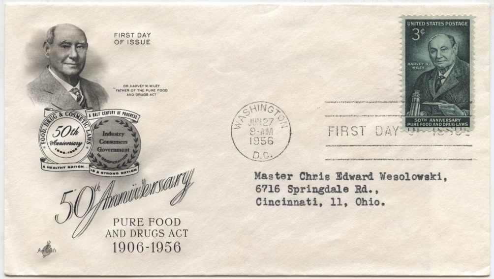 Scott 1080 3 Cent Stamp Harvey Wiley Pure Food and Drug Act First Day Cover