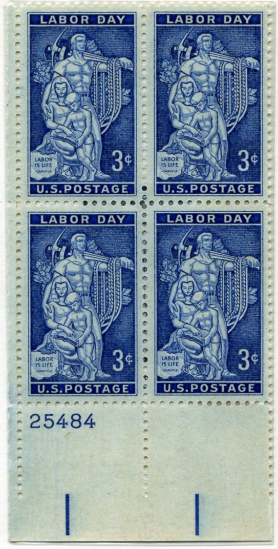Scott 1082 3 Cent Stamp Labor Day Plate Block