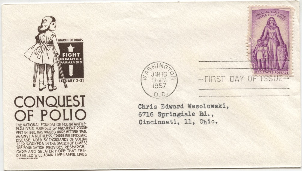 Scott 1087 3 Cent Stamp Fight Against Polio First Day Cover