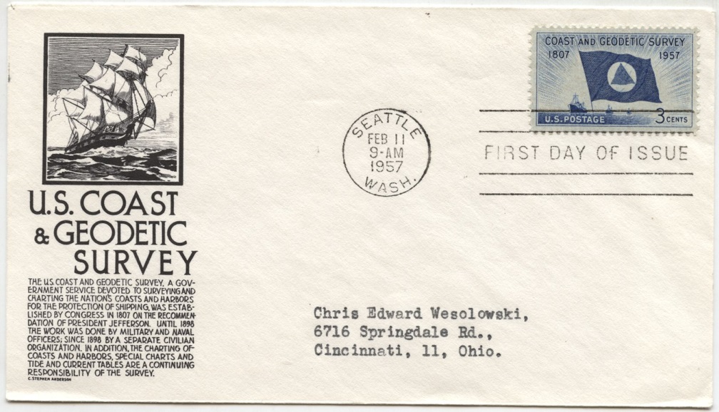 Scott 1088 3 Cent Stamp Coast and Geodetic Survey First Day Cover